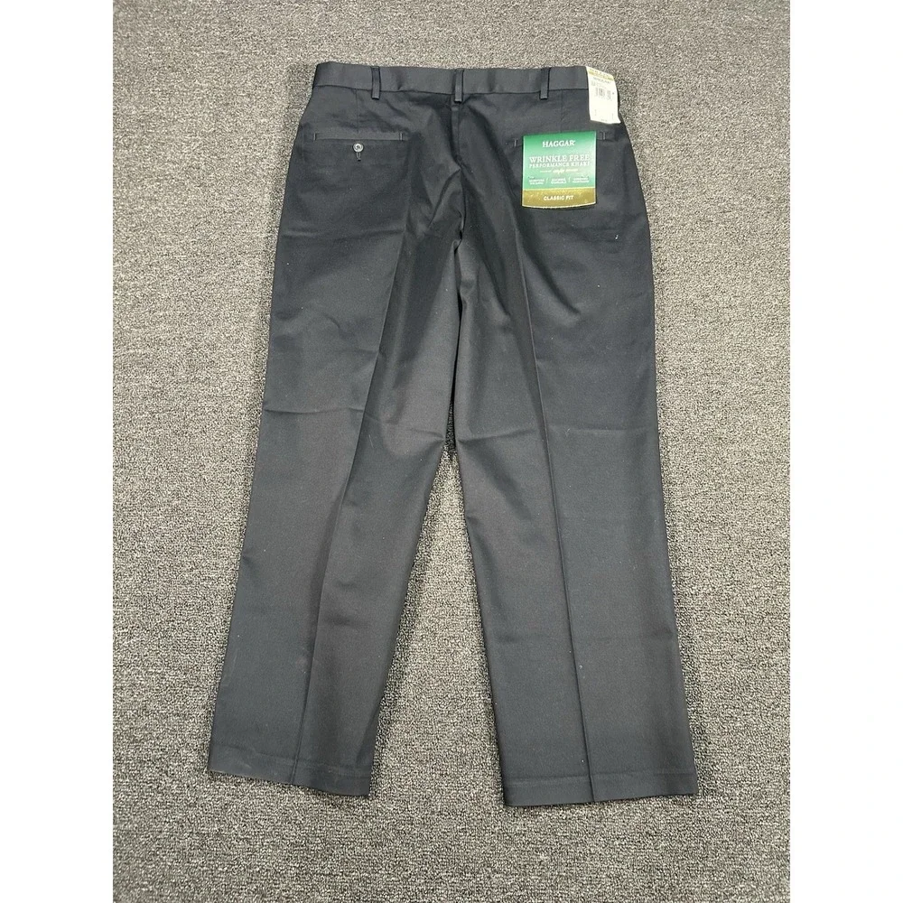 New Haggar Wrinkle Free Performance Khakis Mens 38x29‎ Black Moisture Wicking